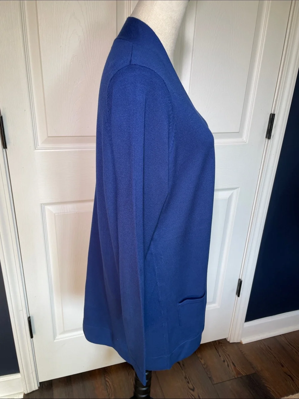 NWOT Susan Graver Blue Open Front Knit Cardigan Jacket Sweater Pockets